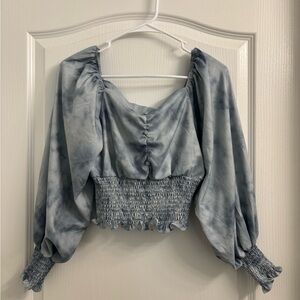 Elegant Blue Smocked Women's Top